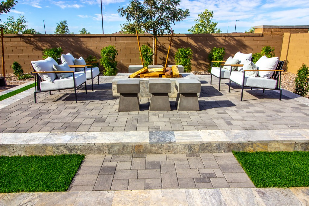 Hardscaping Calgary — custom patio and fire pit area